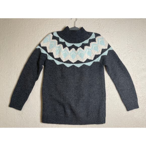 Banana Republic Women's Preppy Gorpcore Knit Tick Chunky Diamond Sweater Gray M - Picture 2 of 8